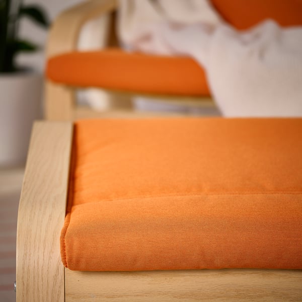 POÄNG footstool, white stained oak veneer/Knisa bright orange