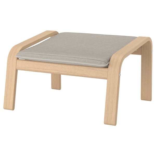 POÄNG footstool, white stained oak veneer/Knisa light beige, 54x39x54 cm