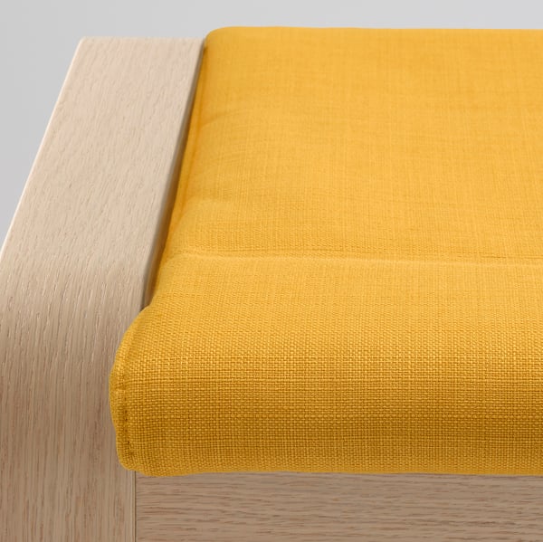 POÄNG footstool, white stained oak veneer/Skiftebo yellow, 68x39x54 cm