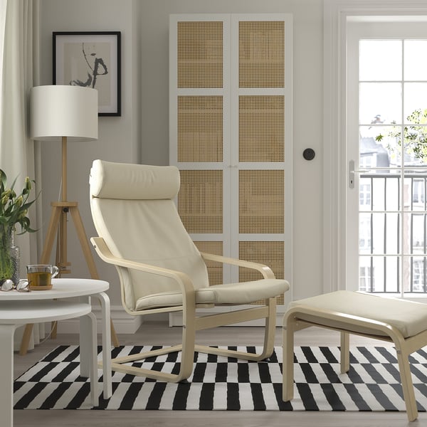 POÄNG footstool, birch veneer/Glose eggshell, 68x39x54 cm