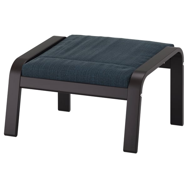 POÄNG footstool, black-brown/Hillared dark blue, 68x39x54 cm