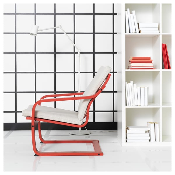 POÄNG low-back armchair, red/Katorp natural colour/beige