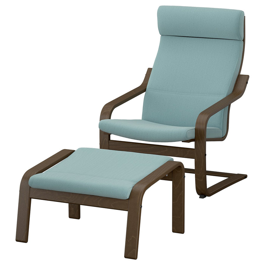 POÄNG armchair and footstool, walnut effect/Kelinge grey-blue