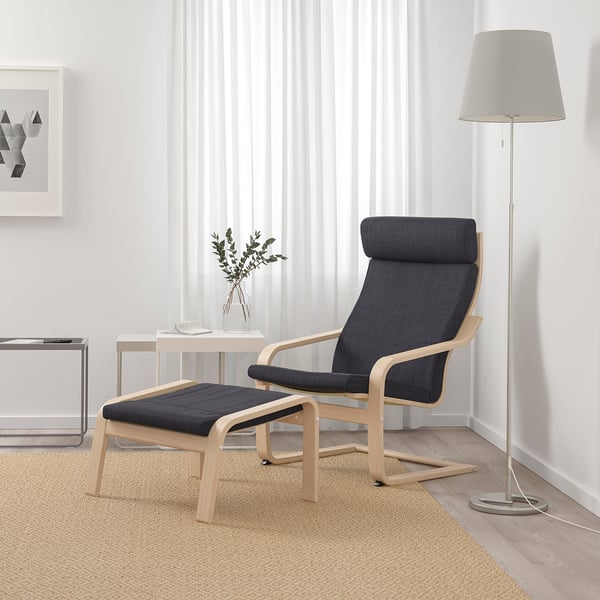 POÄNG armchair and footstool, white stained oak veneer/Hillared anthracite