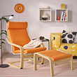 POÄNG armchair and footstool, white stained oak veneer/Knisa bright orange