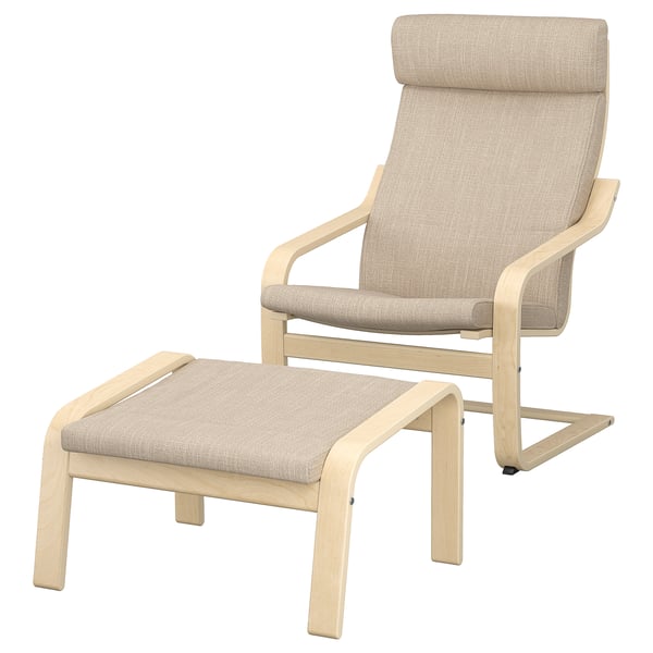 POÄNG armchair and footstool, birch veneer/Hillared beige