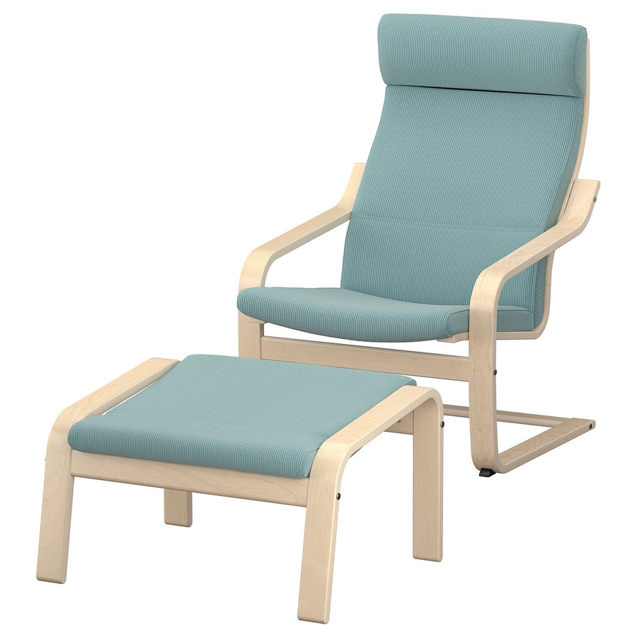 POÄNG armchair and footstool, birch veneer/Kelinge grey-blue