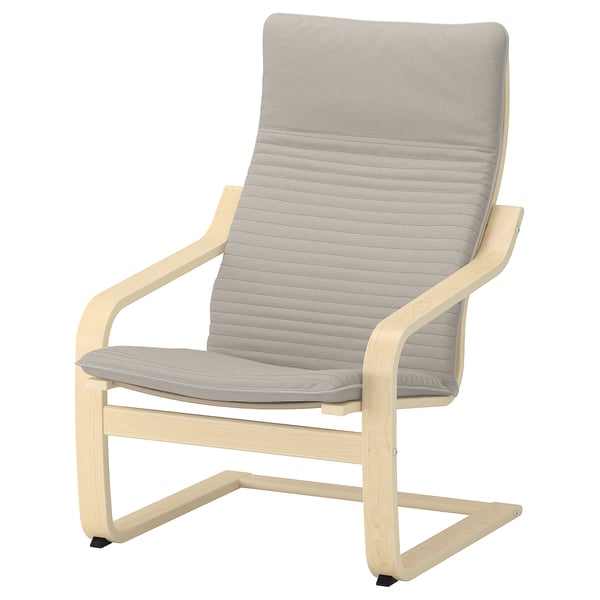 POÄNG armchair and footstool, birch veneer/Knisa light beige