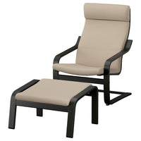 POÄNG armchair and footstool, black/Kelinge beige