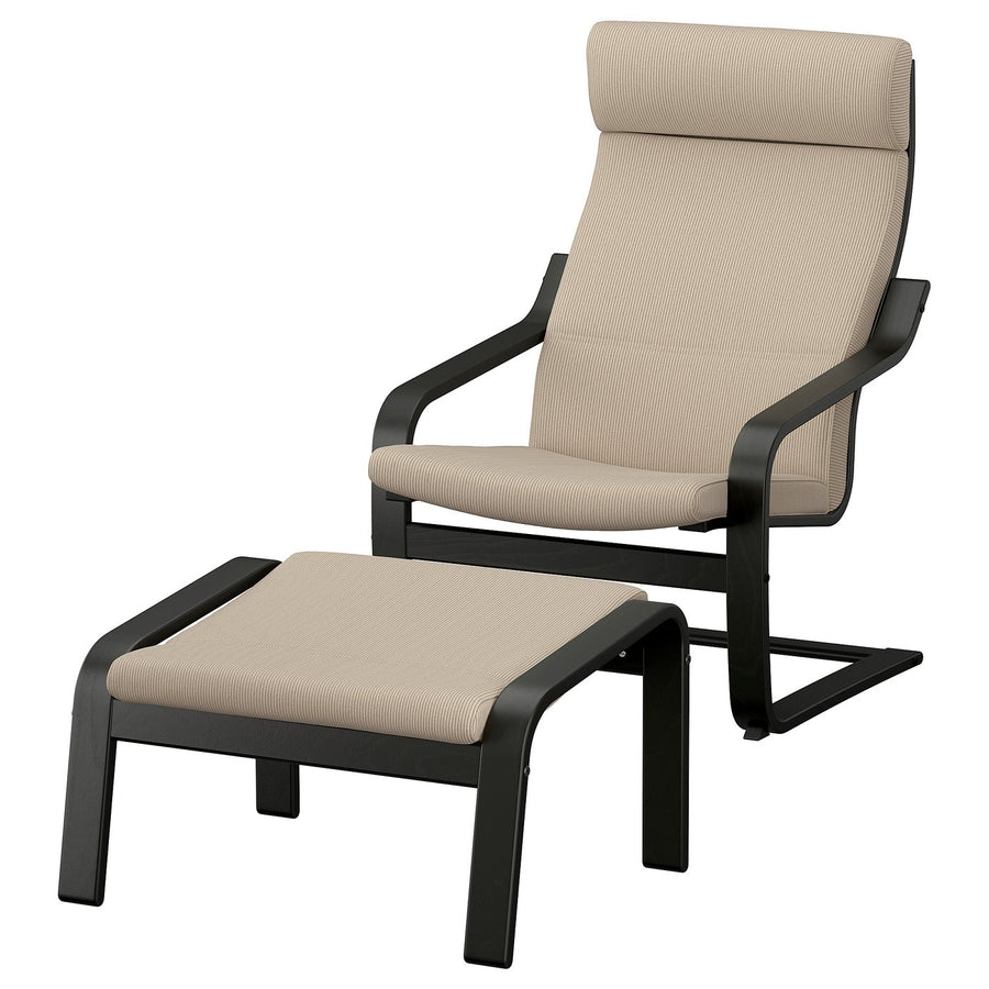 POÄNG armchair and footstool, black/Kelinge beige