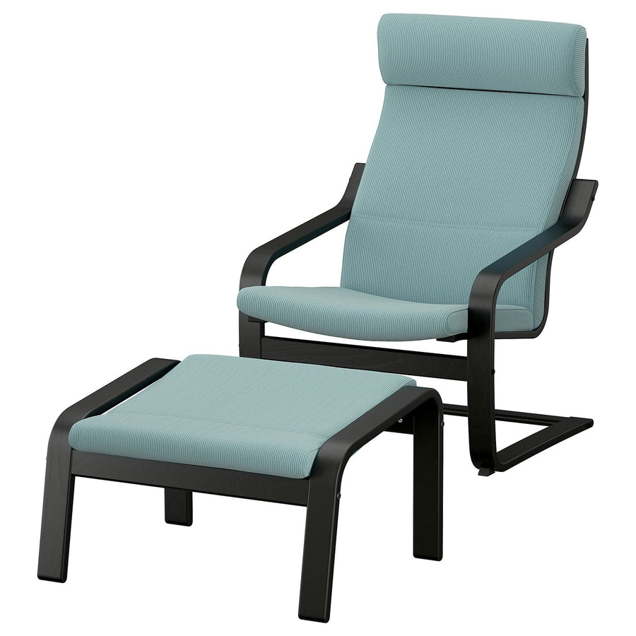 POÄNG armchair and footstool, black/Kelinge grey-blue