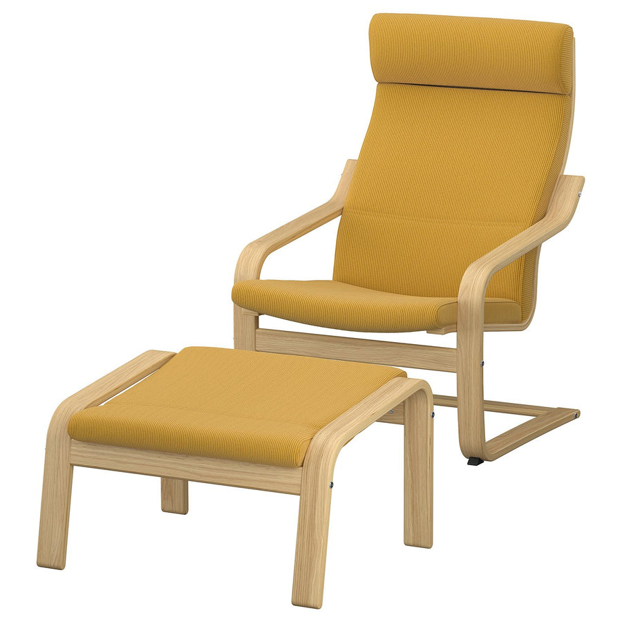 POÄNG armchair and footstool, oak/Kelinge dark yellow