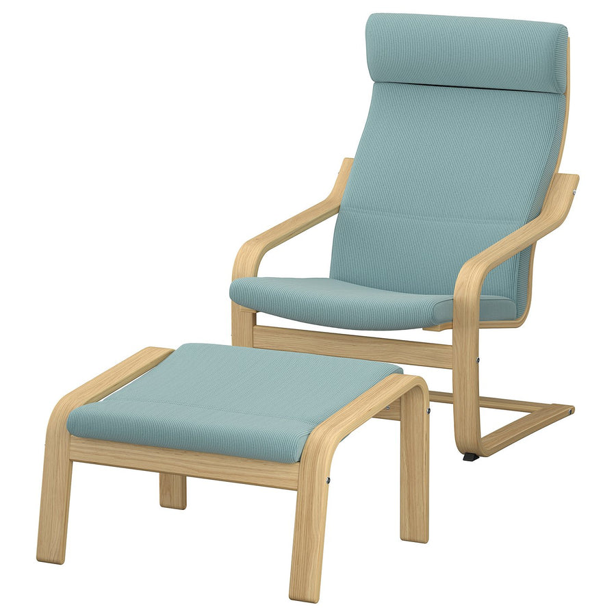 POÄNG armchair and footstool, oak/Kelinge grey-blue