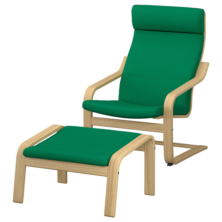 POÄNG armchair and footstool, oak/Vissle deep green