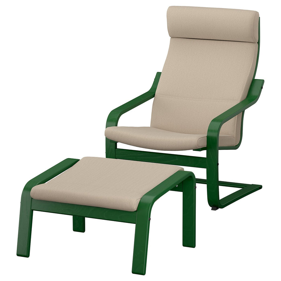 POÄNG armchair and footstool, dark green/Kelinge beige
