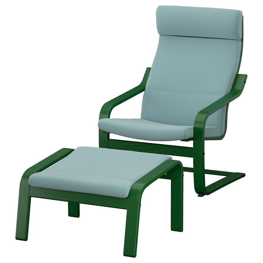 POÄNG armchair and footstool, dark green/Kelinge grey-blue