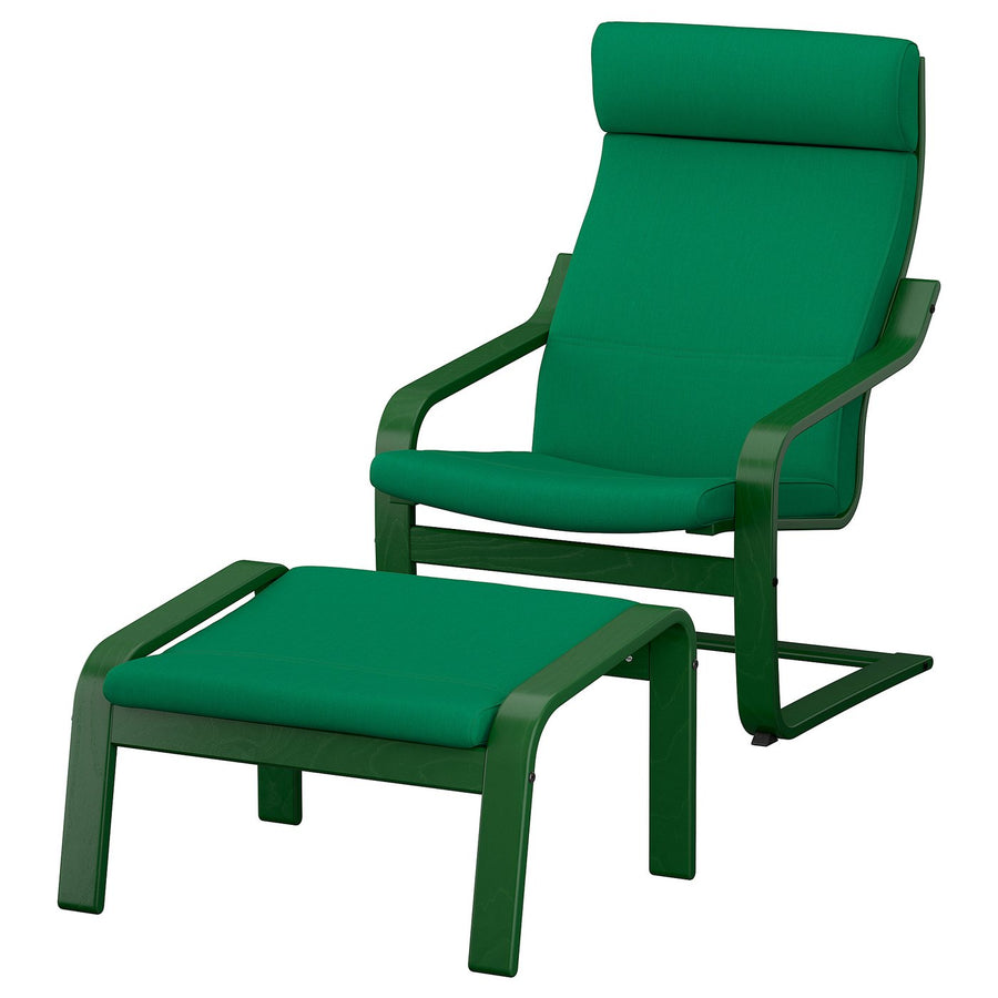 POÄNG armchair and footstool, dark green/Vissle deep green