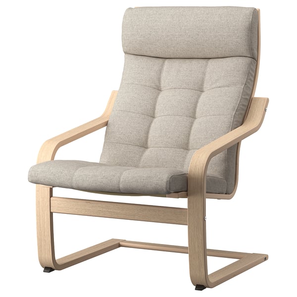 POÄNG armchair, white stained oak veneer/Gunnared beige, 56x100x82 cm