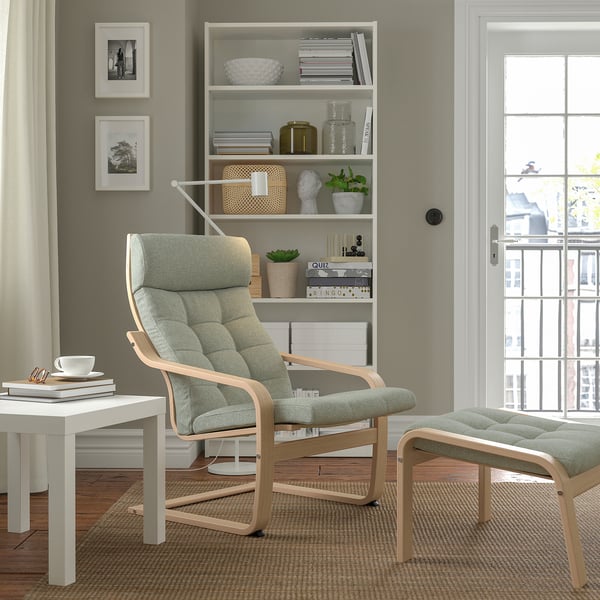 POÄNG armchair, white stained oak veneer/Gunnared light green, 68x100x82 cm