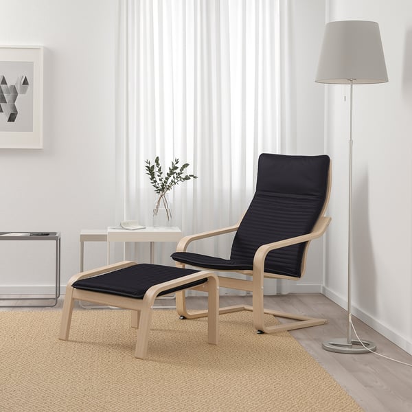 POÄNG armchair, white stained oak veneer/Knisa black, 68x100x82 cm