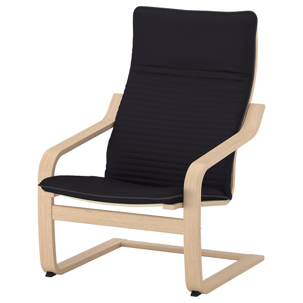 POÄNG armchair, white stained oak veneer/Knisa black, 68x100x82 cm