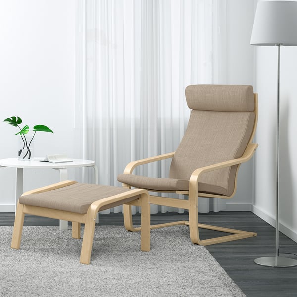 POÄNG armchair, birch veneer/Hillared beige, 56x100x82 cm