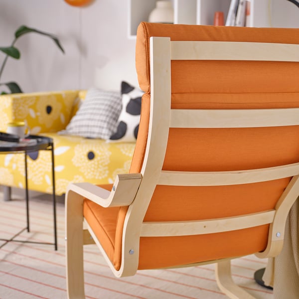 POÄNG armchair, birch veneer/Knisa bright orange, 56x100x82 cm