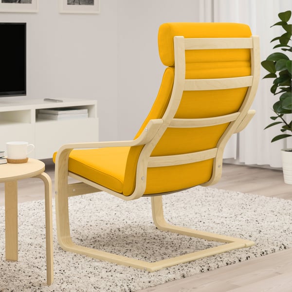 POÄNG armchair, birch veneer/Skiftebo yellow, 56x100x82 cm