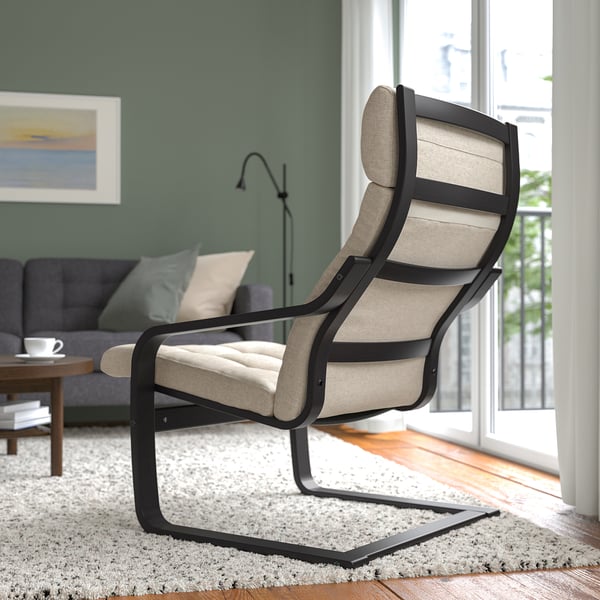 POÄNG armchair, black-brown/Gunnared beige, 56x100x82 cm