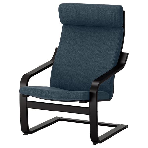 POÄNG armchair, black-brown/Hillared dark blue, 56x100x82 cm
