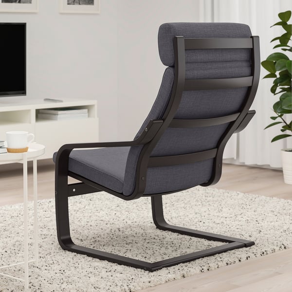 POÄNG armchair, black-brown/Skiftebo dark grey, 56x100x82 cm