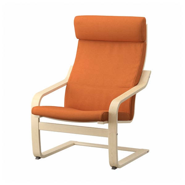 POÄNG armchair, birch veneer/Knisa bright orange, 56x100x82 cm