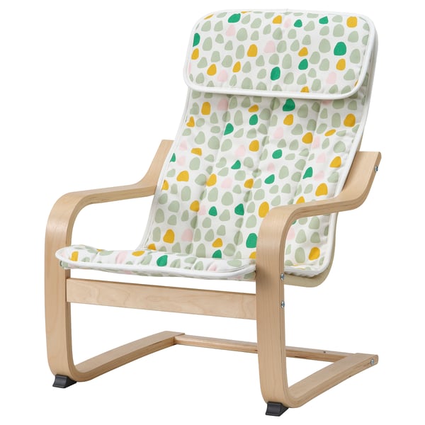 POÄNG children's armchair, birch veneer/Ulvsby dot pattern, 38x68x56 cm