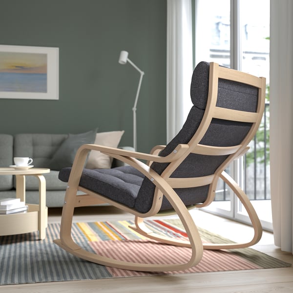 POÄNG rocking-chair, white stained oak veneer/Gunnared dark grey, 56x95x94 cm