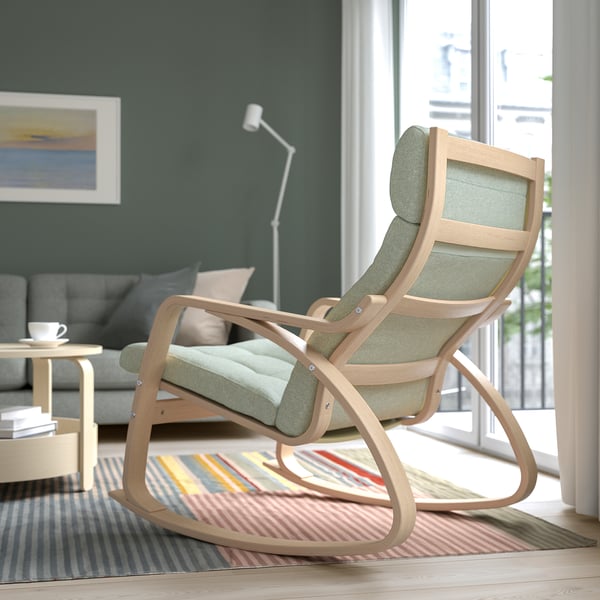 POÄNG rocking-chair, white stained oak veneer/Gunnared light green, 68x95x94 cm