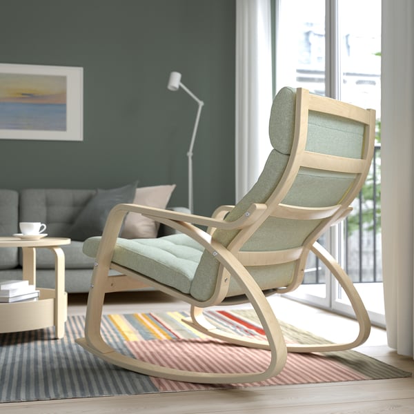 POÄNG rocking-chair, birch veneer/Gunnared light green, 56x95x94 cm
