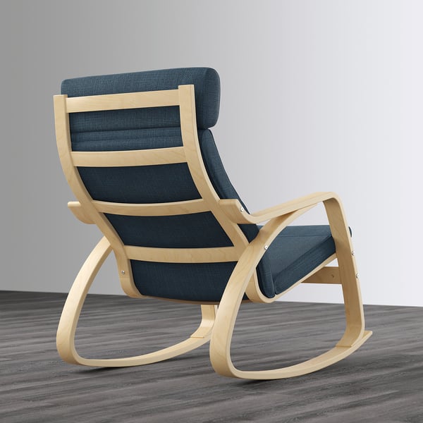 POÄNG rocking-chair, birch veneer/Hillared dark blue, 56x95x94 cm