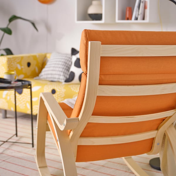 POÄNG rocking-chair, birch veneer/Knisa bright orange, 56x95x94 cm