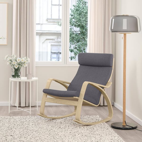 POÄNG rocking-chair, birch veneer/Skiftebo dark grey, 56x95x94 cm