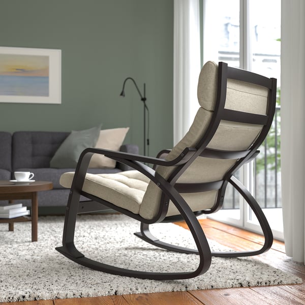 POÄNG rocking-chair, black-brown/Gunnared beige, 56x95x94 cm