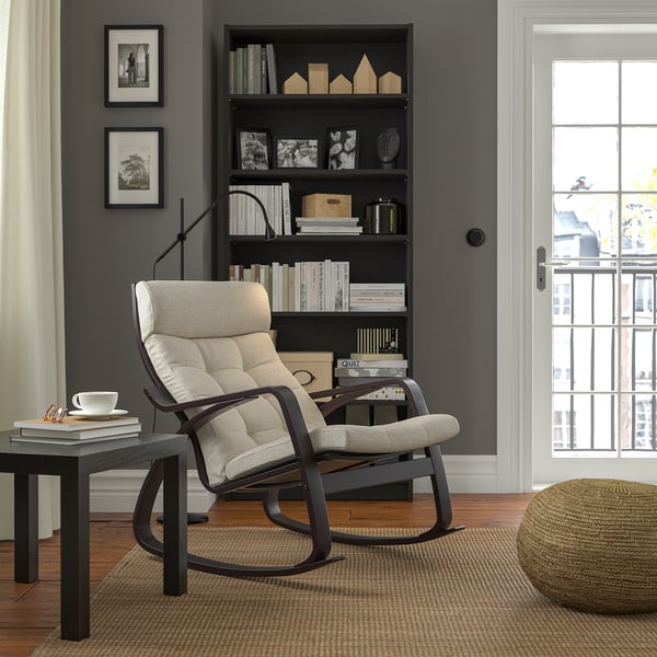 POÄNG rocking-chair, black-brown/Gunnared beige, 56x95x94 cm