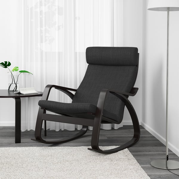 POÄNG rocking-chair, black-brown/Hillared anthracite, 56x95x94 cm