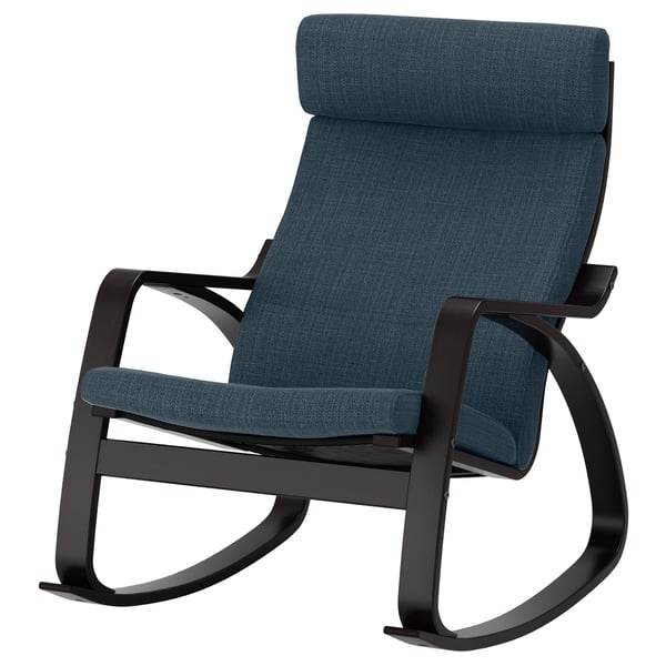 POÄNG rocking-chair, black-brown/Hillared dark blue, 56x95x94 cm