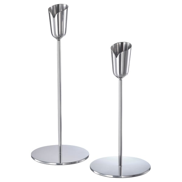 PRAKTAND candlestick, set of 2, stainless steel