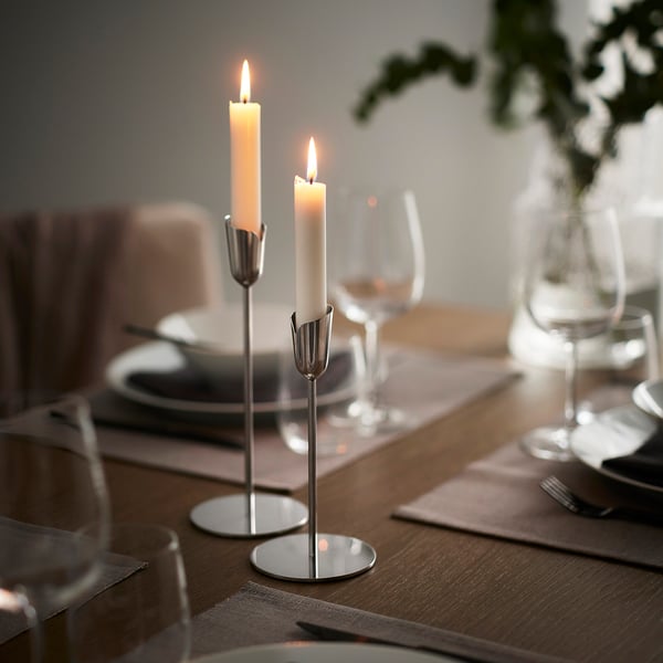 PRAKTAND candlestick, set of 2, stainless steel