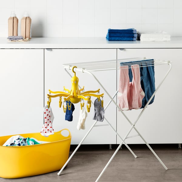 PRESSA hanging dryer 16 clothes pegs, yellow, 40 cm