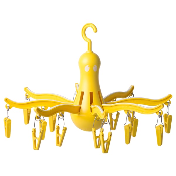 PRESSA hanging dryer 16 clothes pegs, yellow, 40 cm