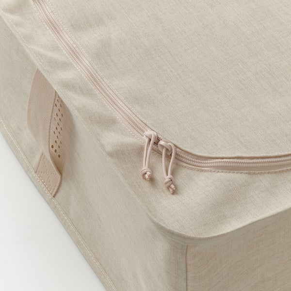 PURRPINGLA storage case, textile/beige, 43x53x19 cm
