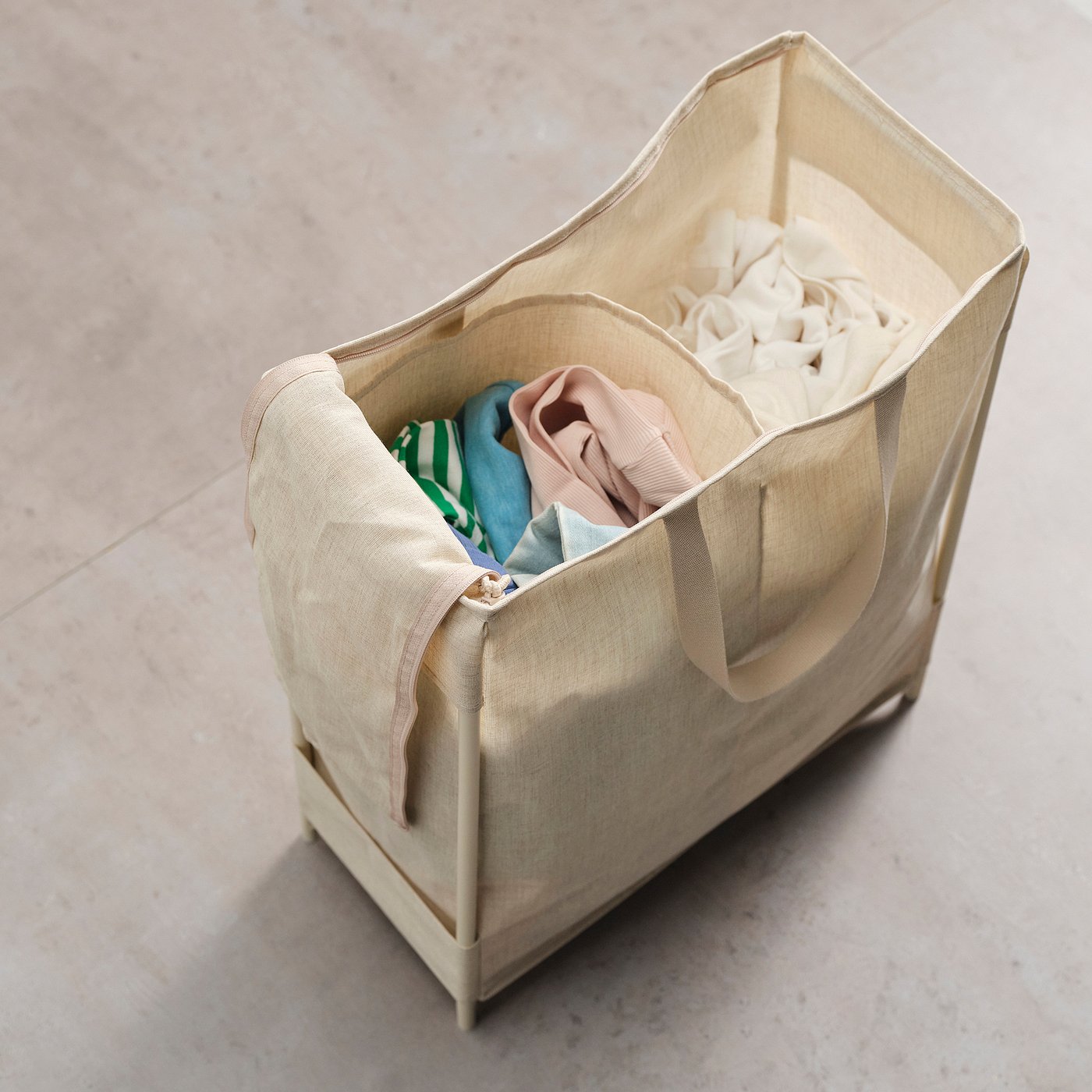 PURRPINGLA laundry bag with stand, beige, 20.5x57x44 cm