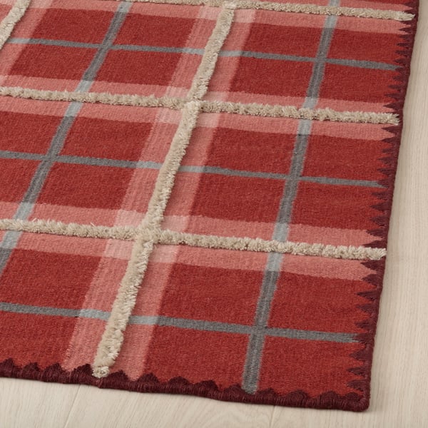 PYSSLINGGRÄS rug, flatwoven, red check/handmade, 240x170 cm